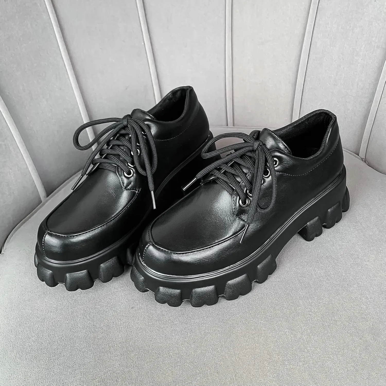 Womens Lug Sole Platform Goth Shoes Chunky Heel Lace Up Oxford Pumps Round Toe