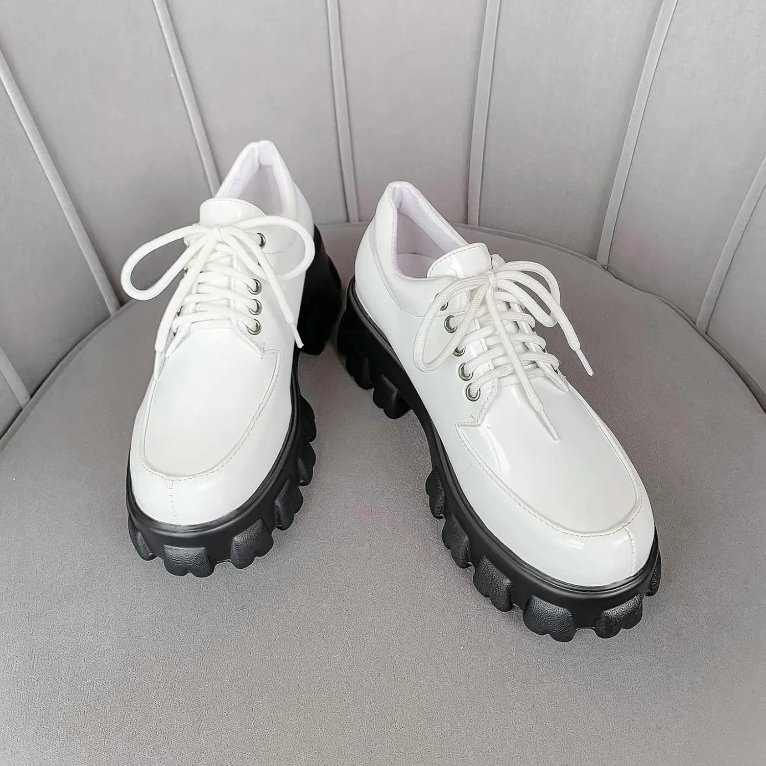 Womens Lug Sole Platform Goth Shoes Chunky Heel Lace Up Oxford Pumps Round Toe