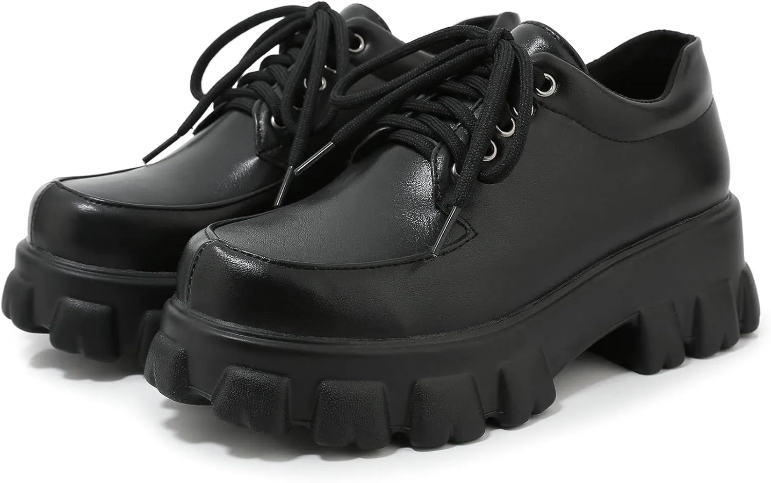 Womens Lug Sole Platform Goth Shoes Chunky Heel Lace Up Oxford Pumps Round Toe