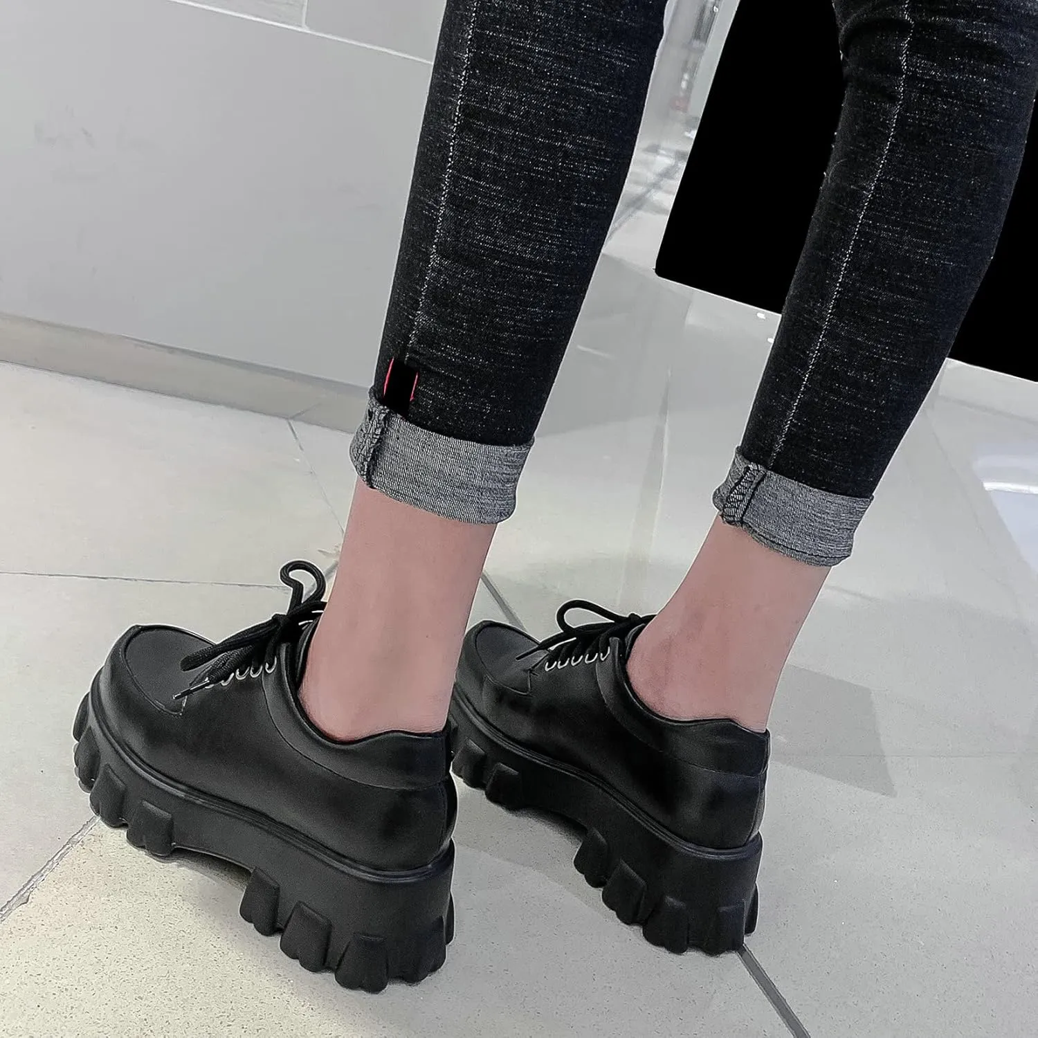 Womens Lug Sole Platform Goth Shoes Chunky Heel Lace Up Oxford Pumps Round Toe