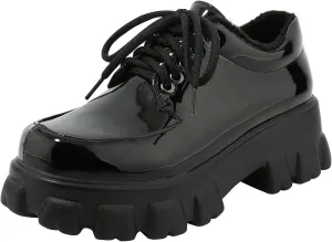 Womens Lug Sole Platform Goth Shoes Chunky Heel Lace Up Oxford Pumps Round Toe