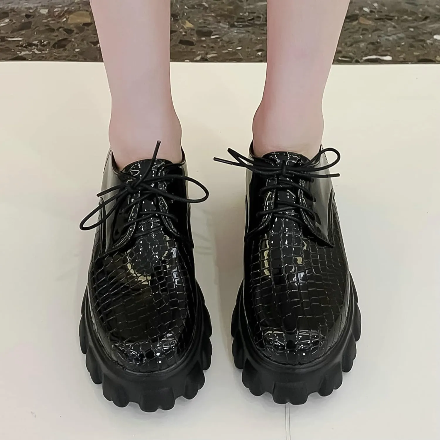 Womens Lug Sole Platform Goth Shoes Chunky Heel Lace Up Oxford Pumps Round Toe