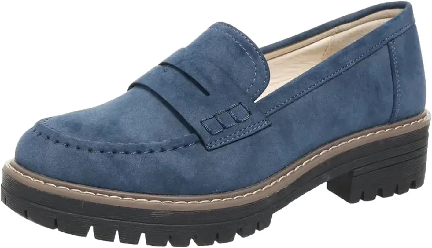 Womens Platform Chunky Penny Loafer Lug Sole Slip Comfortable Suede Dress Work Office Business Casual Shoes