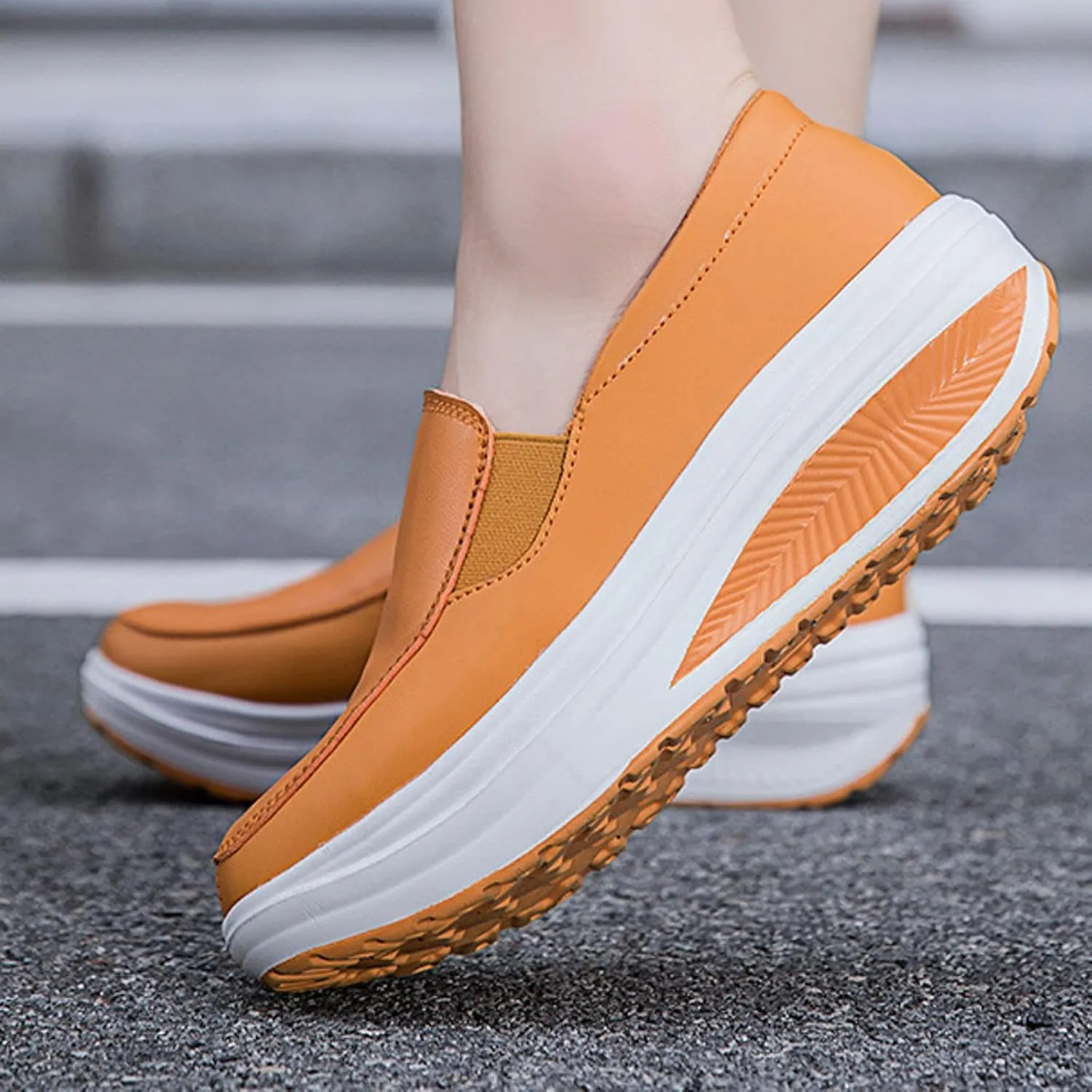 Womens Platform Shoes Stylish Standing All Day Rocker Bottom Comfy Walking Sneakers Wedge Round-Toe Work Shoes