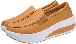 Womens Platform Shoes Stylish Standing All Day Rocker Bottom Comfy Walking Sneakers Wedge Round-Toe Work Shoes