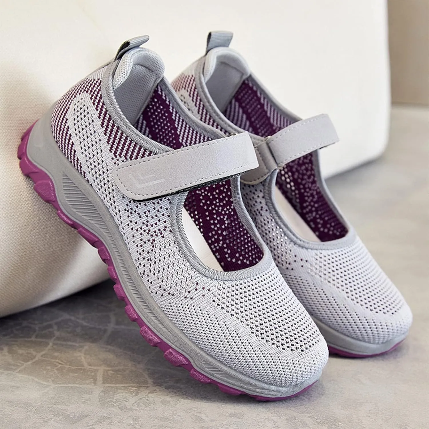 Women's Sneakers Fly Woven Mesh Breathable Sneakers Lightweight Hook Loop Casual Sneakers Non Slip Tennis Shoes