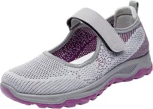 Women's Sneakers Fly Woven Mesh Breathable Sneakers Lightweight Hook Loop Casual Sneakers Non Slip Tennis Shoes