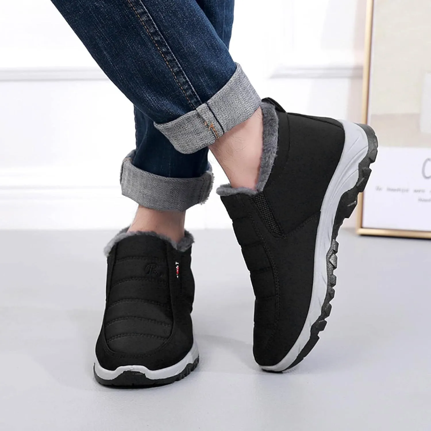 Womens Snow Boots Slip On Winter Boots for Ladies 2024 Womens Snow Boots Winter Fur Lined Ankle Boot Winter Boot for Elderly Women Wide Calf Boots for Women Mens Snow Booties