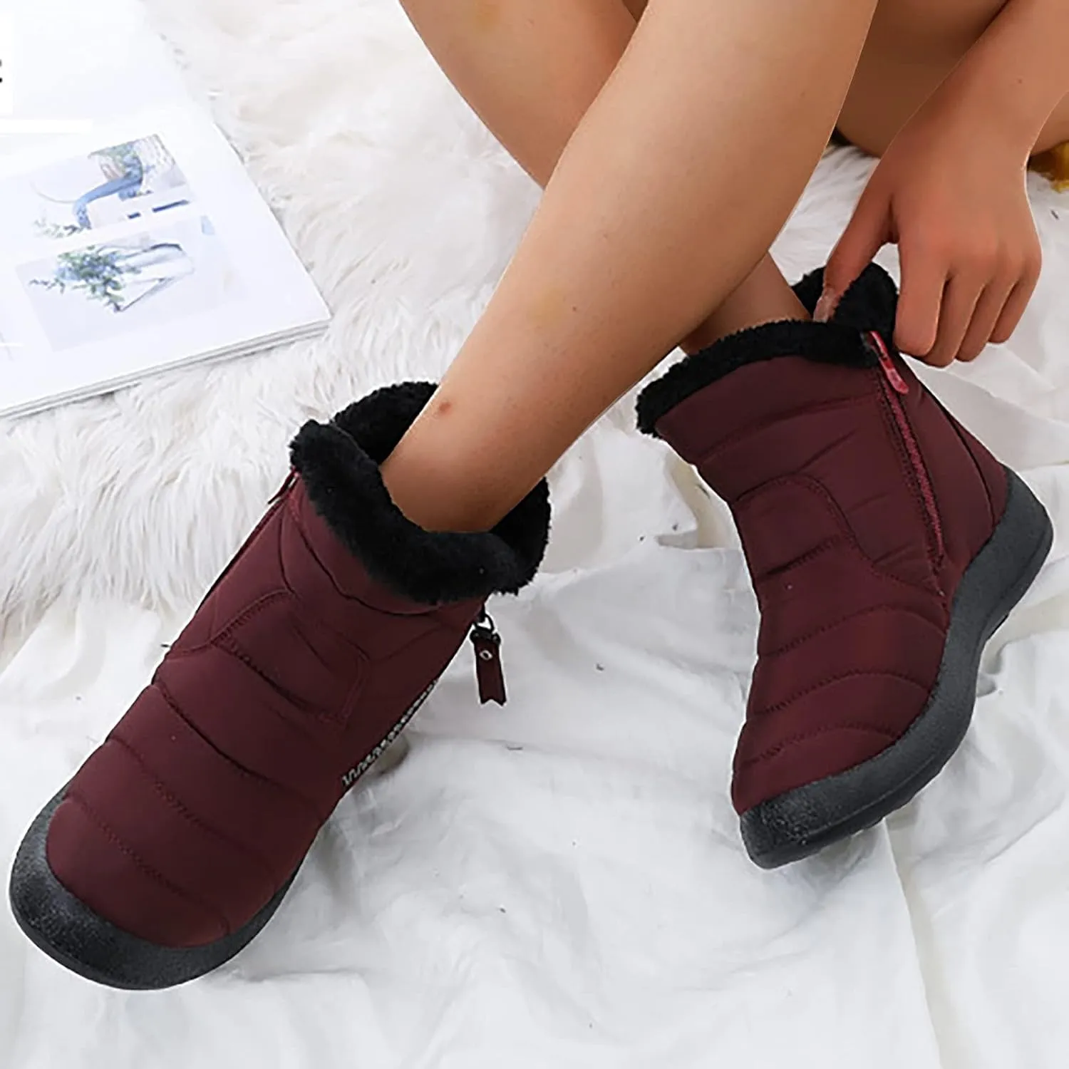 Womens Snow Boots Slip On Winter Boots for Ladies 2024 Womens Snow Boots Winter Fur Lined Ankle Boot Winter Boot for Elderly Women Wide Calf Boots for Women Mens Snow Booties