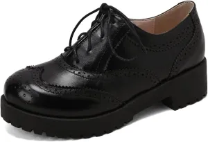 Women's Two Tone Flat Oxfords Shoes Lace Up Wingtip Perforated Low Heel Vintage Saddle Oxford Brogues