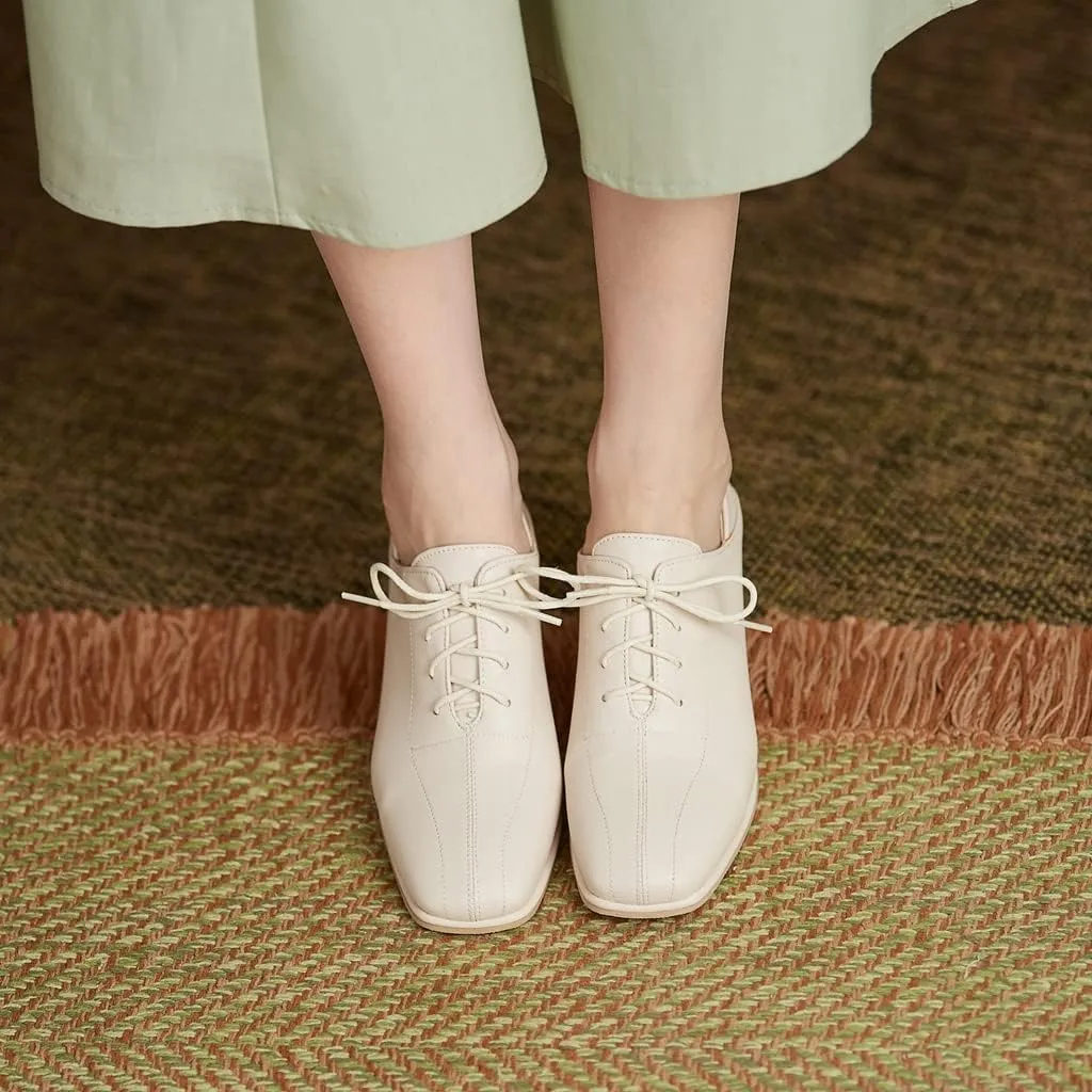 Women's Vintage Lace Up Pump Oxfords Square Toe Chunky Block Mid Heel Brogues Office Dress Shoes