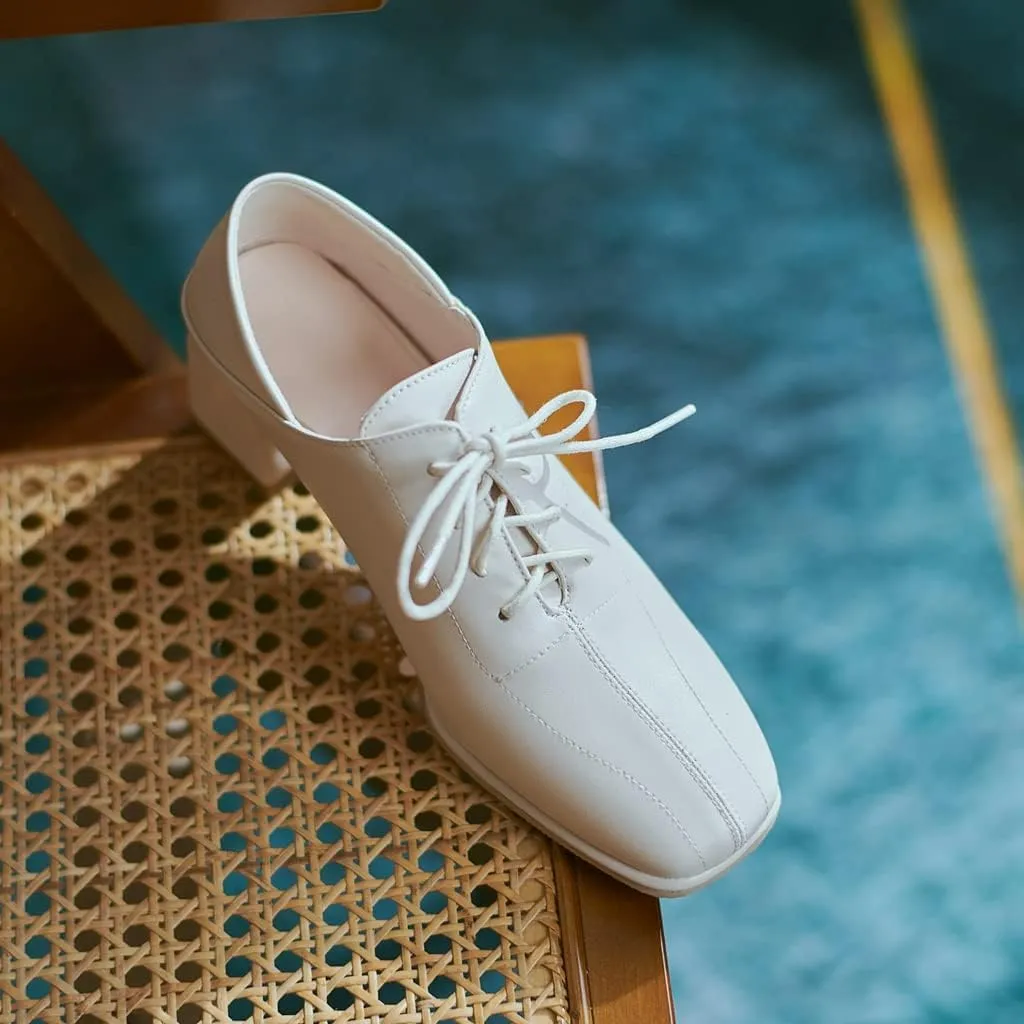 Women's Vintage Lace Up Pump Oxfords Square Toe Chunky Block Mid Heel Brogues Office Dress Shoes