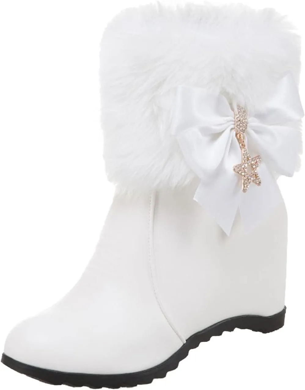 Women's Wedge Ankle Booties Side Zipper Outdoor Fur Lined Warm Winter Boots Comfortable Shoes for Women