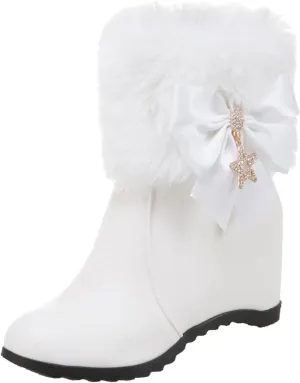 Women's Wedge Ankle Booties Side Zipper Outdoor Fur Lined Warm Winter Boots Comfortable Shoes for Women