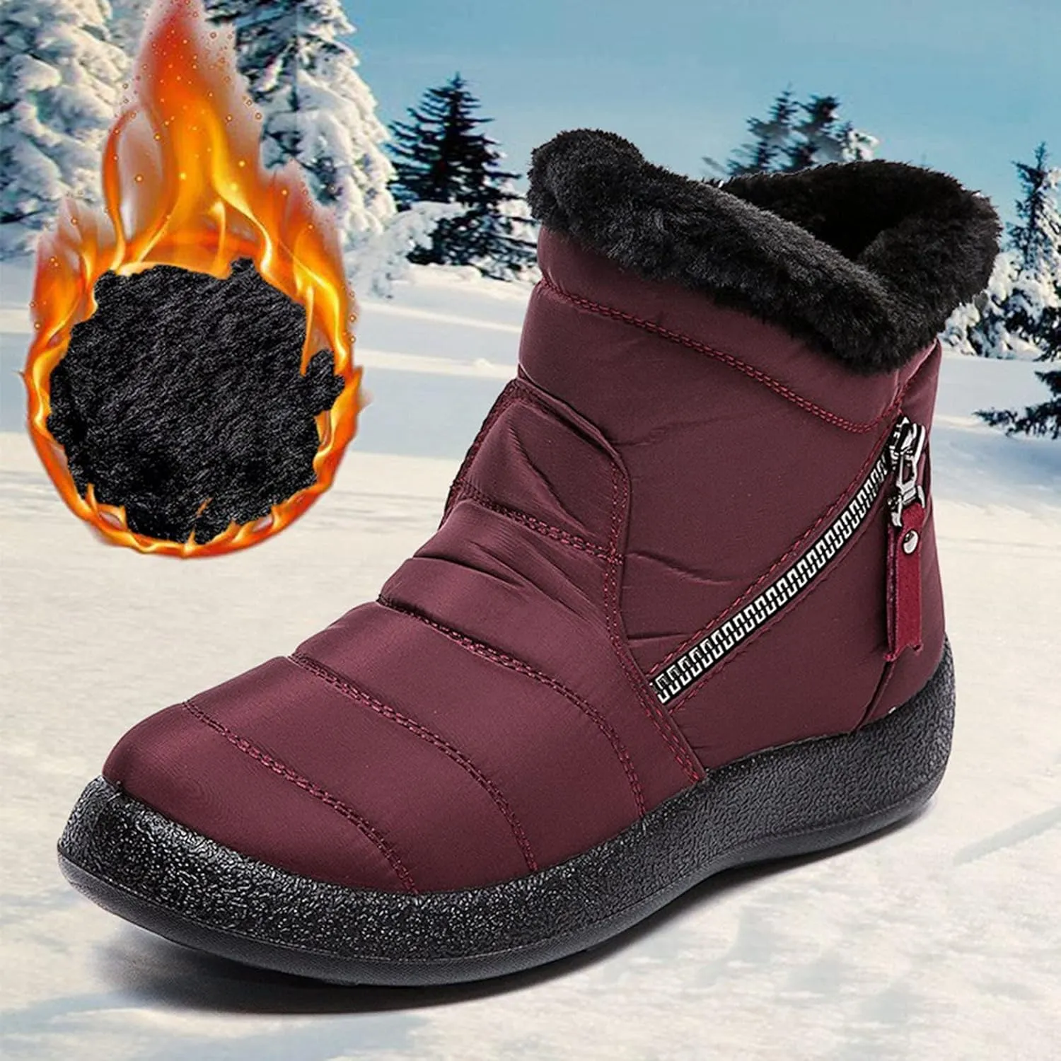 Womens Winter Boots with Zipper Adults Snow Ankle Boots Snow Boots for Womens Winter Shoes Warm Sporty Slip On Boot Non Slip Work Shoes Women Mens Snow Booties