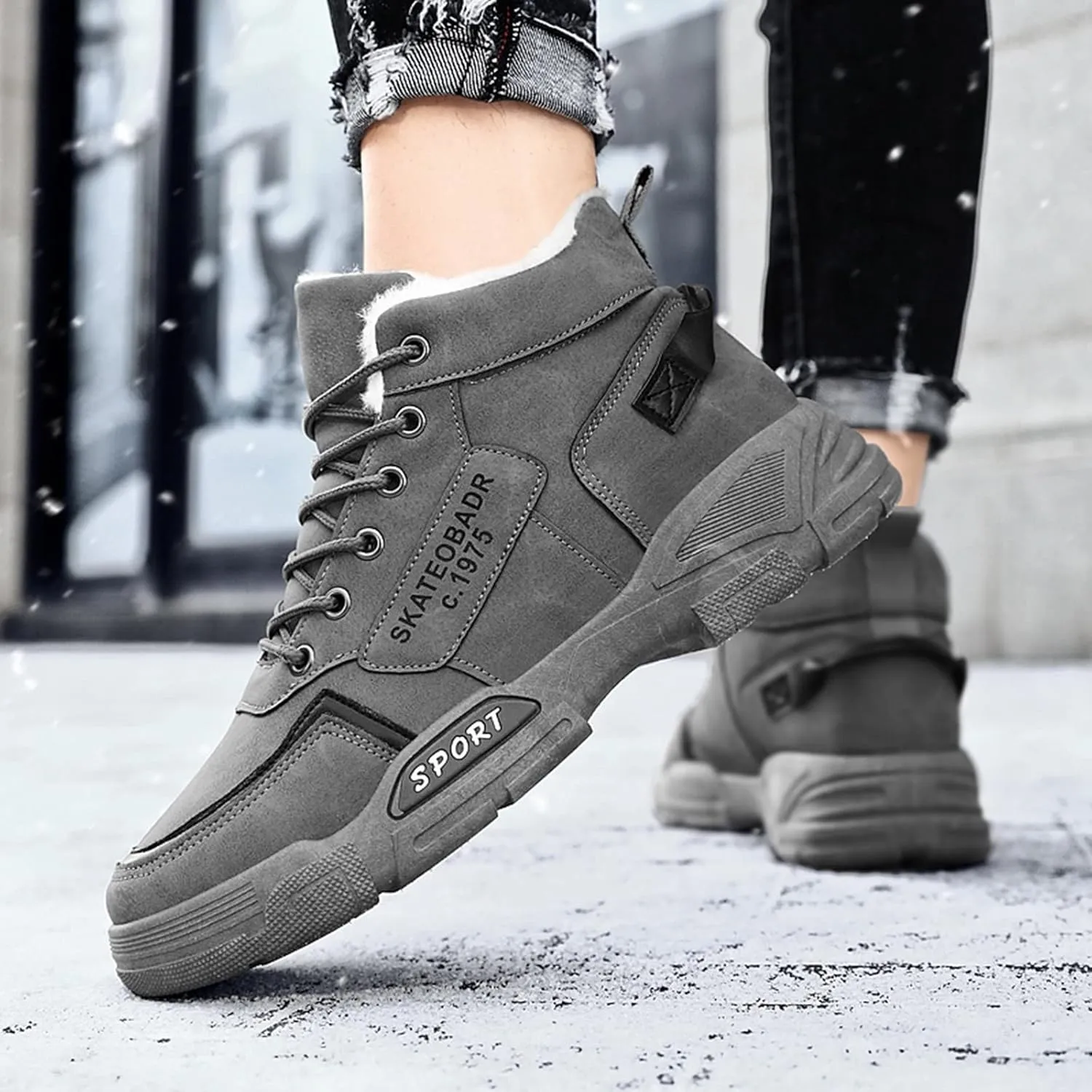 Work Boots for Men Composite Hiking Sneakers Zip Up Fur Lined Women's Safety Toe Shoes Insulated Waterproof Work Shoes Non-Slip Hike Grounded Footwear