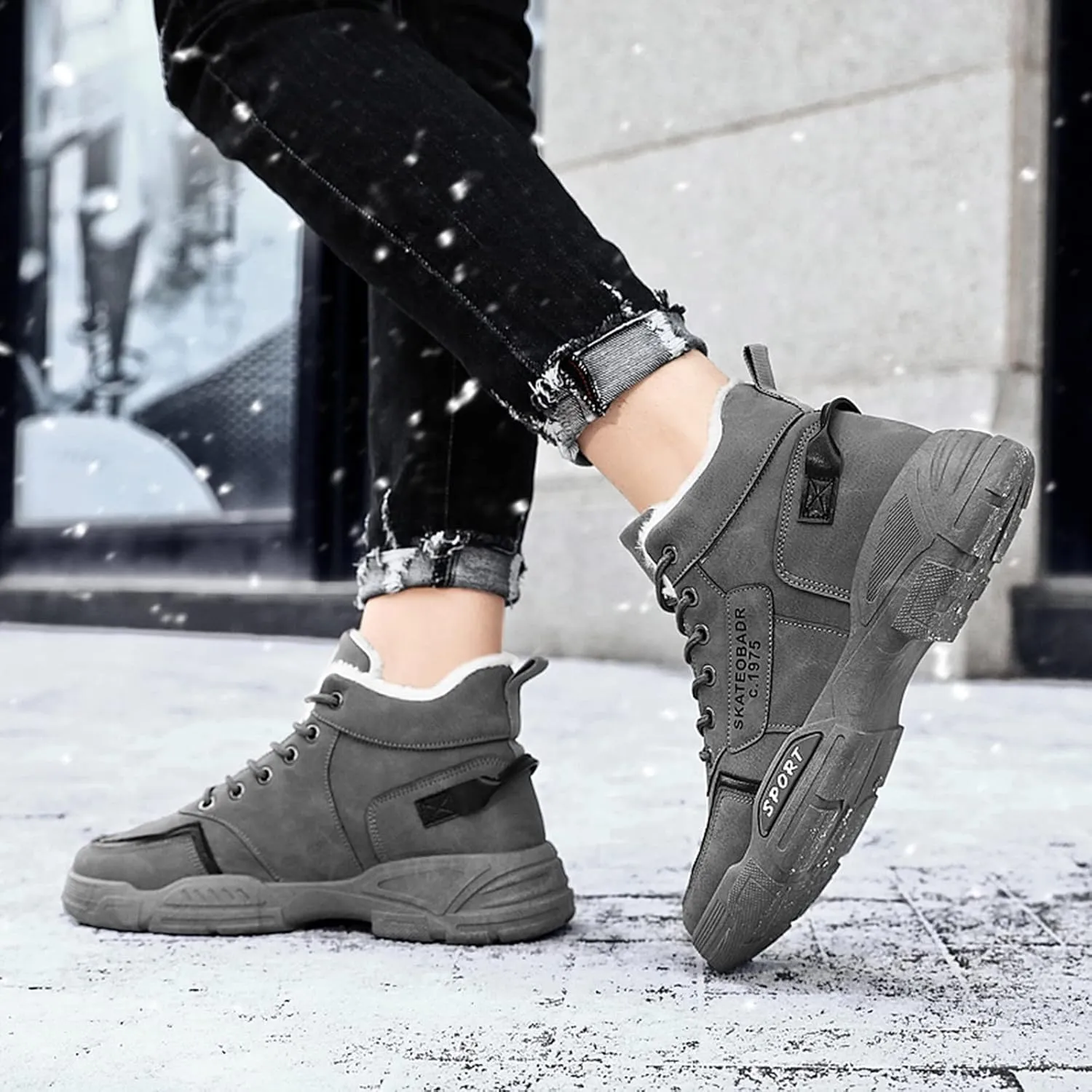 Work Boots for Men Composite Hiking Sneakers Zip Up Fur Lined Women's Safety Toe Shoes Insulated Waterproof Work Shoes Non-Slip Hike Grounded Footwear