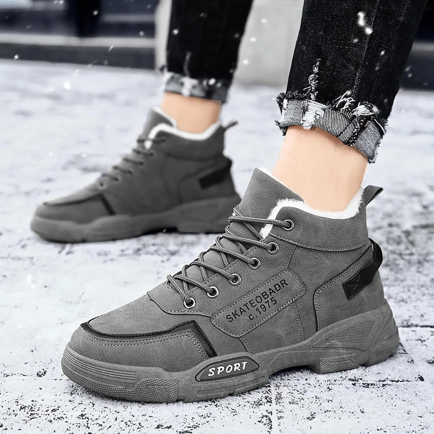 Work Boots for Men Composite Hiking Sneakers Zip Up Fur Lined Women's Safety Toe Shoes Insulated Waterproof Work Shoes Non-Slip Hike Grounded Footwear