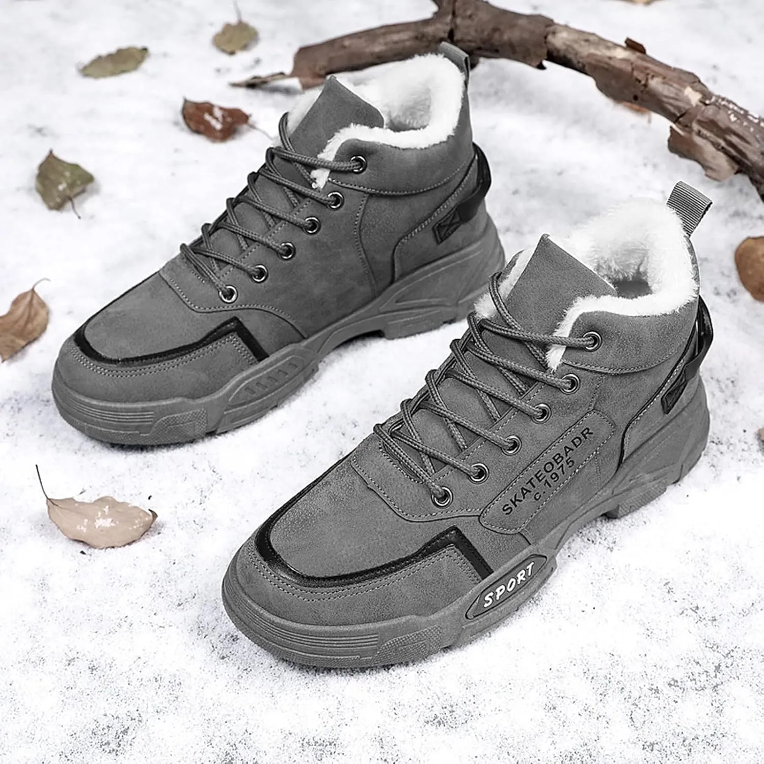 Work Boots for Men Composite Hiking Sneakers Zip Up Fur Lined Women's Safety Toe Shoes Insulated Waterproof Work Shoes Non-Slip Hike Grounded Footwear