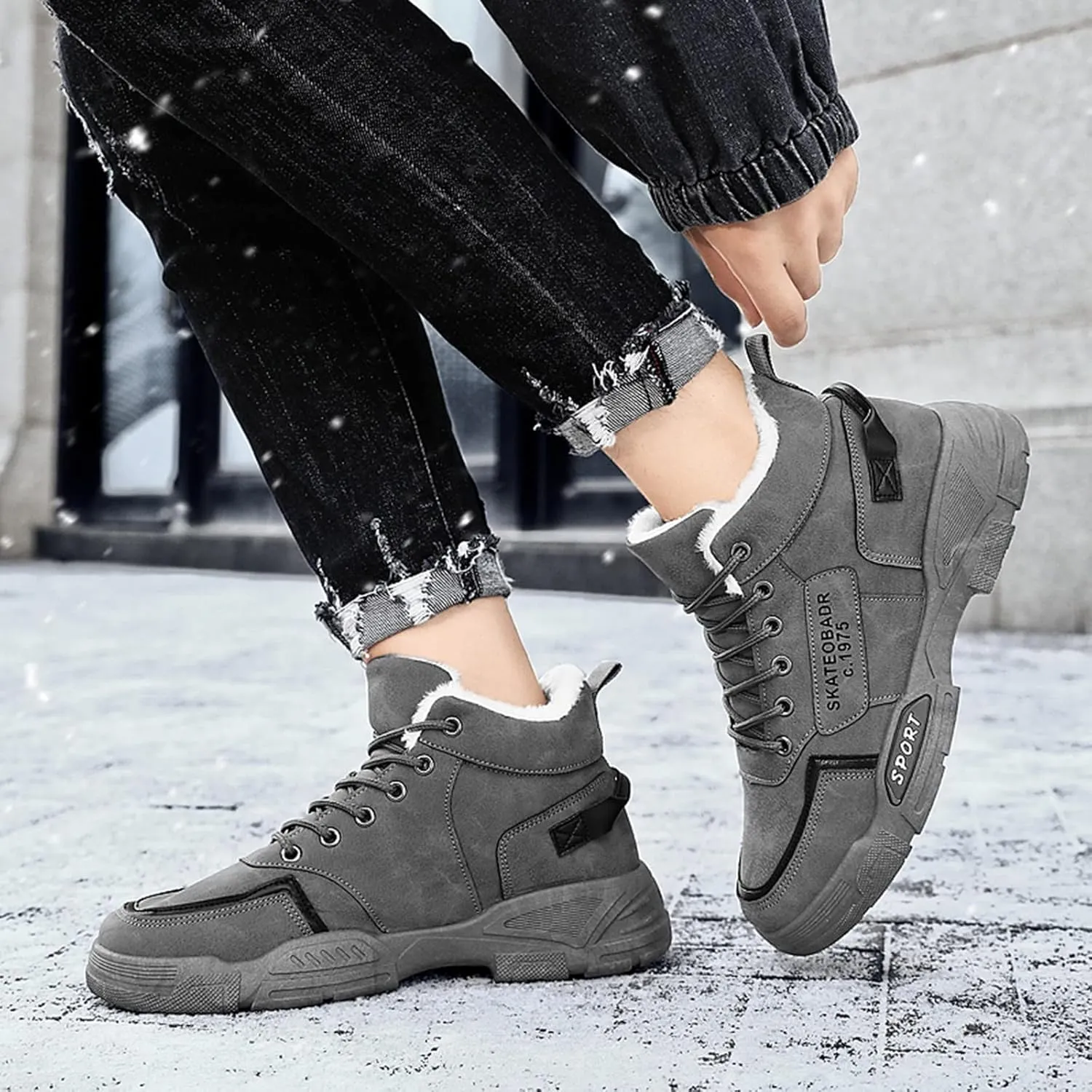 Work Boots for Men Composite Hiking Sneakers Zip Up Fur Lined Women's Safety Toe Shoes Insulated Waterproof Work Shoes Non-Slip Hike Grounded Footwear