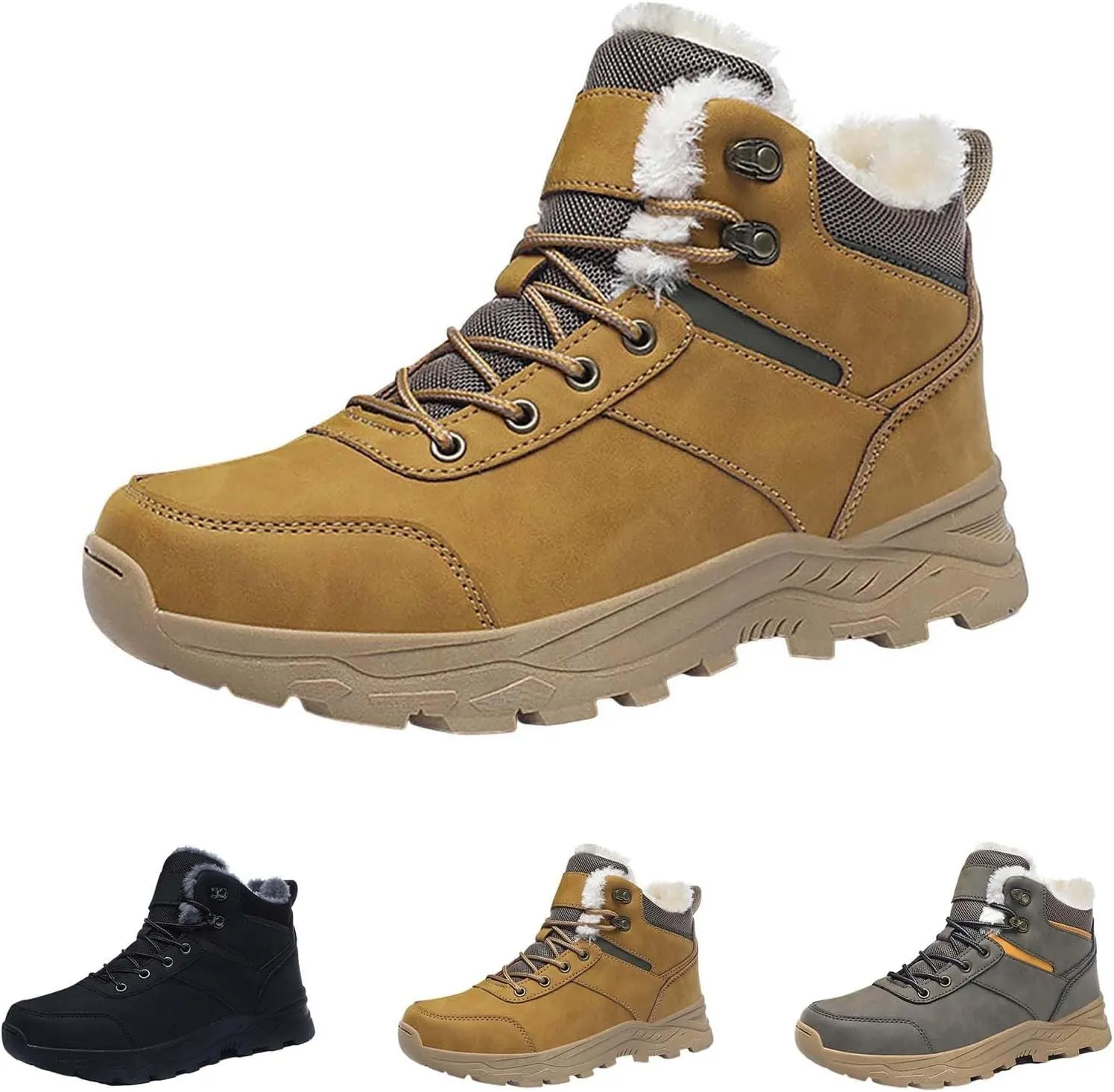 Work Boots for Men Cowboy Style Hiking Sneakers Fur Lined Ankle Boot Women's Safety Shoes Waterproof Platform Shoes Slip Resistant Safety Hike Grounded Footwear