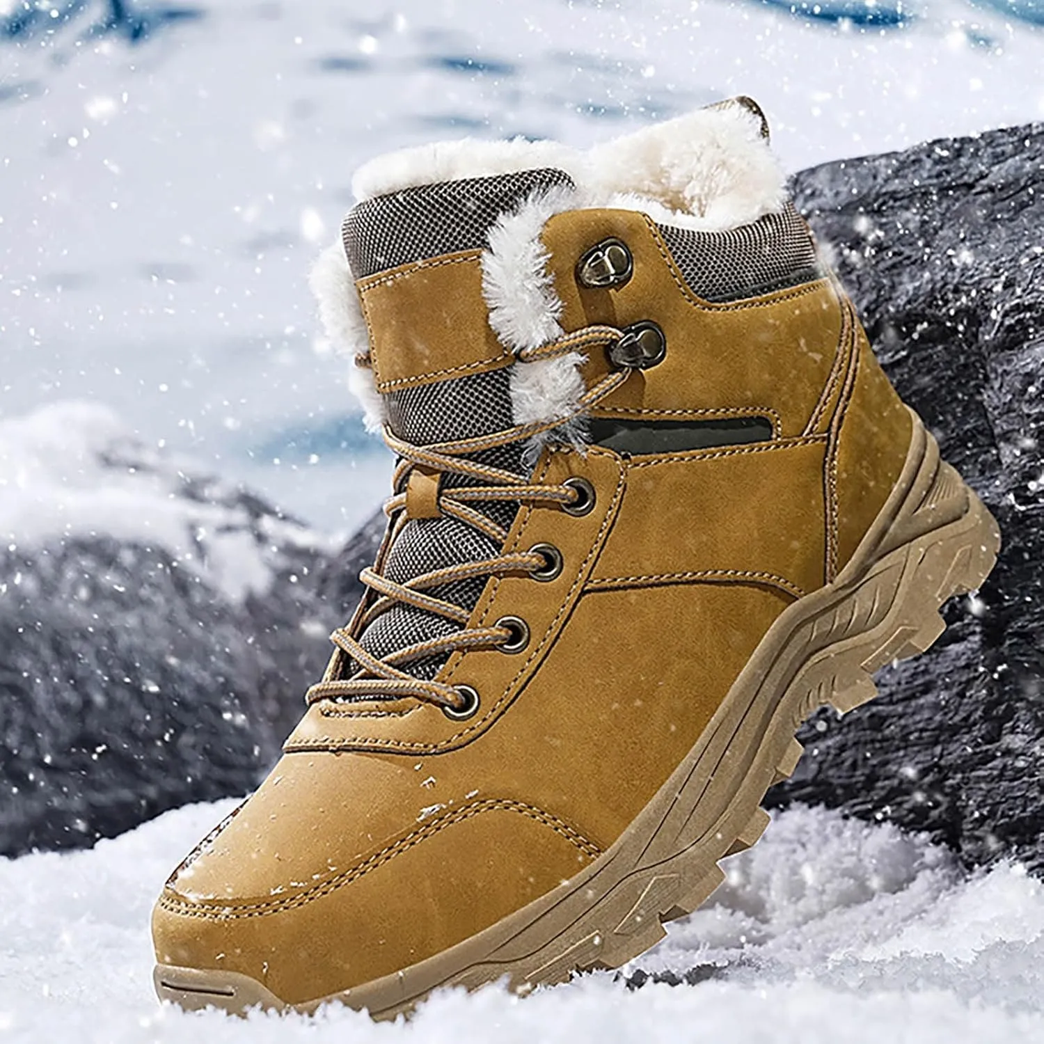 Work Boots for Men Cowboy Style Hiking Sneakers Fur Lined Ankle Boot Women's Safety Shoes Waterproof Platform Shoes Slip Resistant Safety Hike Grounded Footwear
