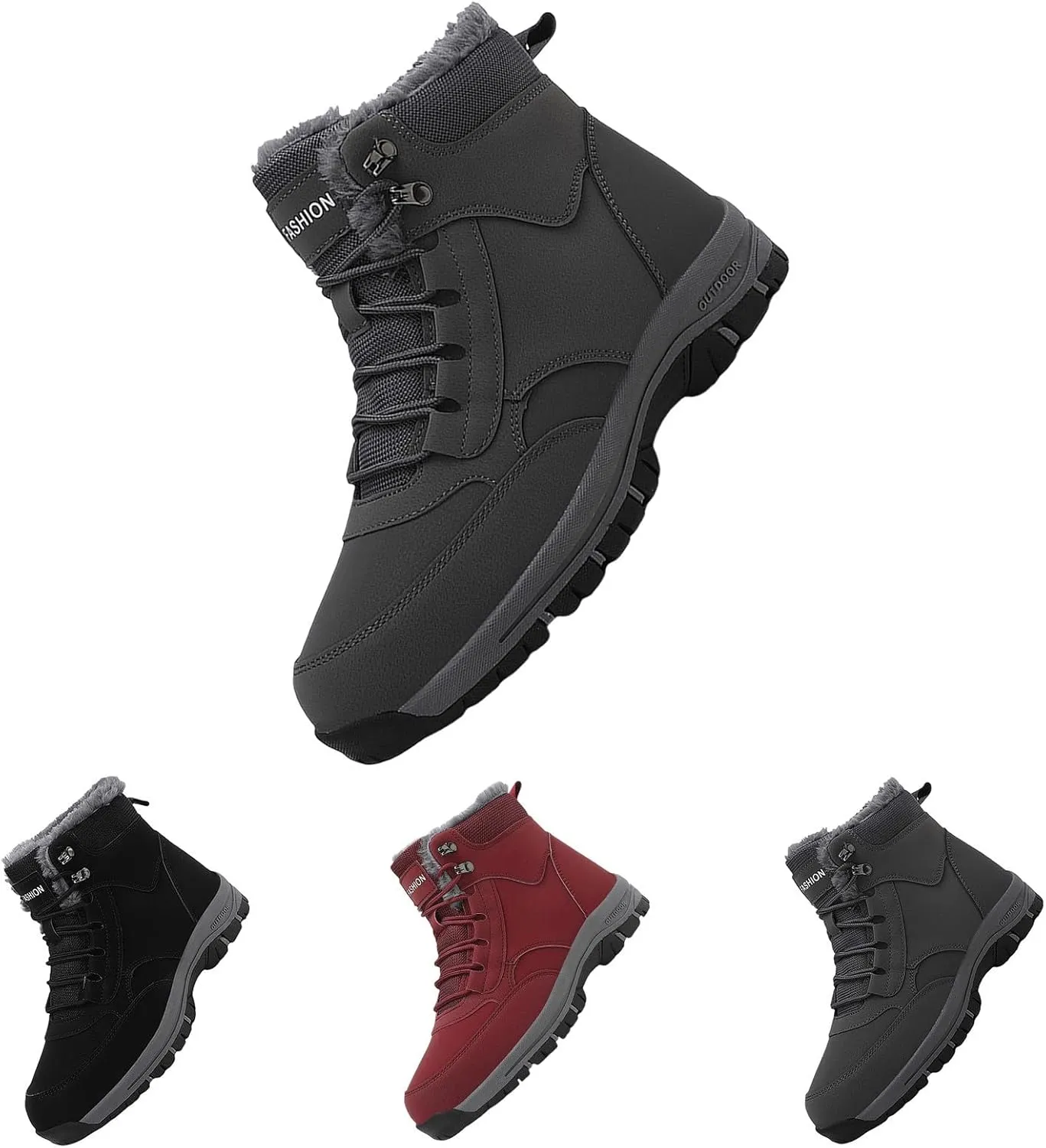 Work Boots for Men Waterproof Hiking Sneakers Warm Fur Lined Womens Safety Toe Shoes with Zipper Winter Outdoor Botas Waterproof Non Slip Hike Grounded Footwear