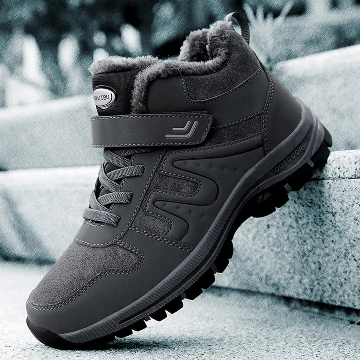 Work Boots for Men Waterproof Hiking Sneakers Warm Fur Lined Womens Safety Toe Shoes with Zipper Winter Outdoor Botas Waterproof Non Slip Hike Grounded Footwear