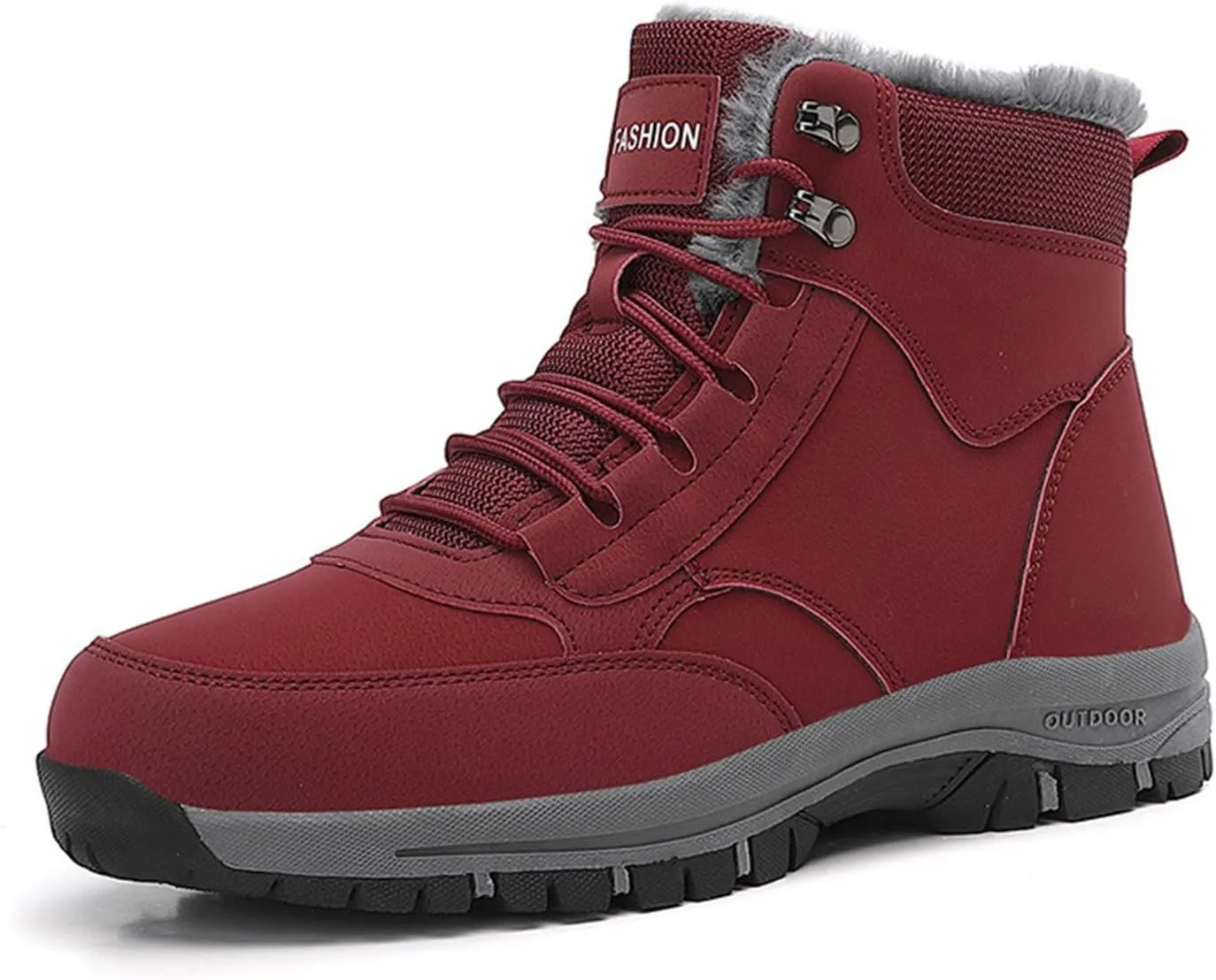 Work Boots for Men Waterproof Hiking Sneakers Warm Fur Lined Womens Safety Toe Shoes with Zipper Winter Outdoor Botas Waterproof Non Slip Hike Grounded Footwear