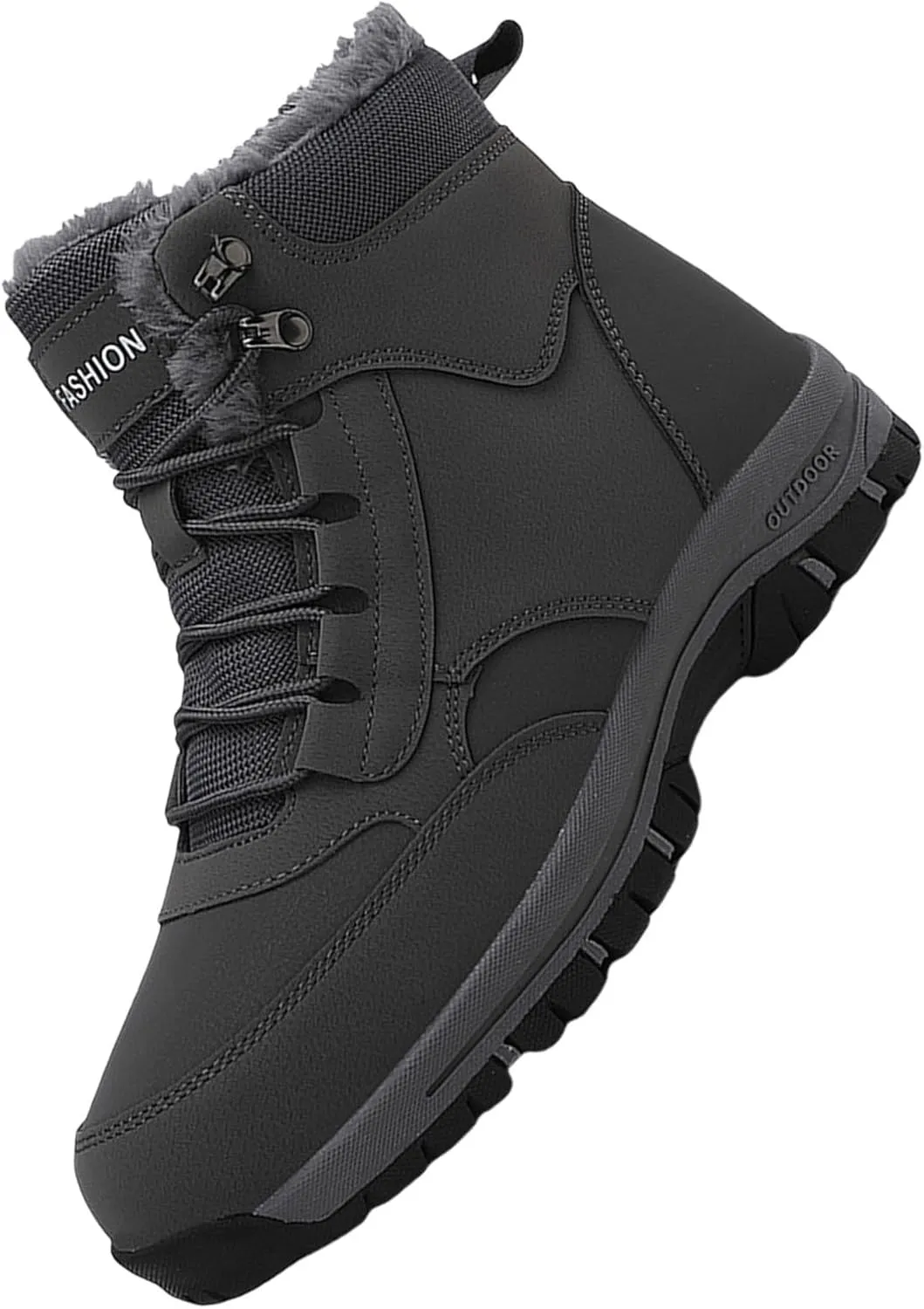 Work Boots for Men Waterproof Hiking Sneakers Warm Fur Lined Womens Safety Toe Shoes with Zipper Winter Outdoor Botas Waterproof Non Slip Hike Grounded Footwear