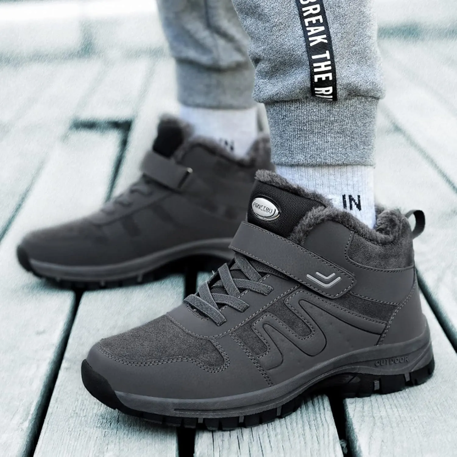 Work Boots for Men Waterproof Hiking Sneakers Warm Fur Lined Womens Safety Toe Shoes with Zipper Winter Outdoor Botas Waterproof Non Slip Hike Grounded Footwear