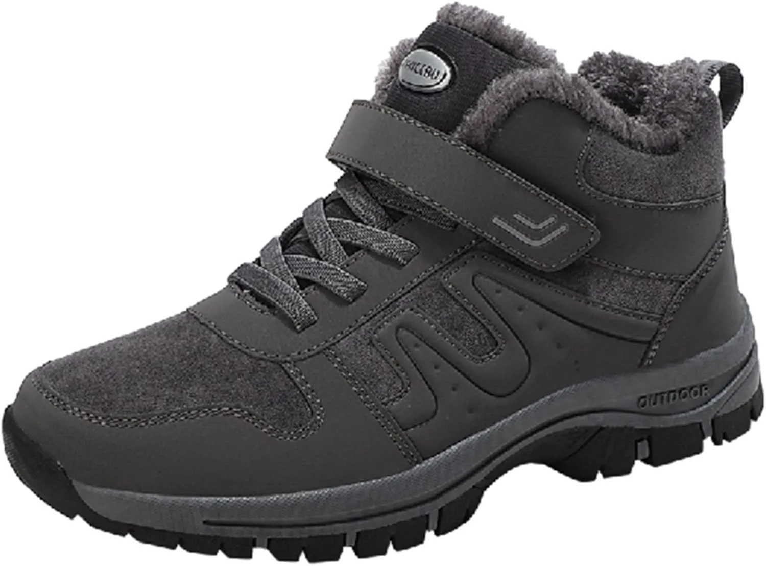 Work Boots for Men Waterproof Hiking Sneakers Warm Fur Lined Womens Safety Toe Shoes with Zipper Winter Outdoor Botas Waterproof Non Slip Hike Grounded Footwear