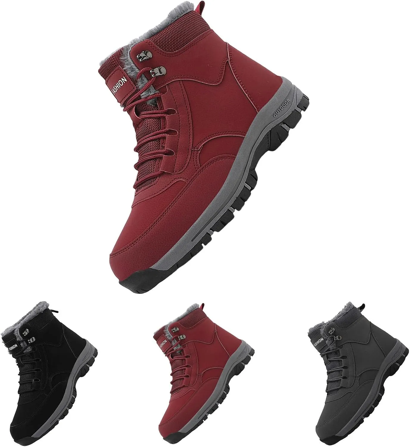 Work Boots for Men Waterproof Hiking Sneakers Warm Fur Lined Womens Safety Toe Shoes with Zipper Winter Outdoor Botas Waterproof Non Slip Hike Grounded Footwear