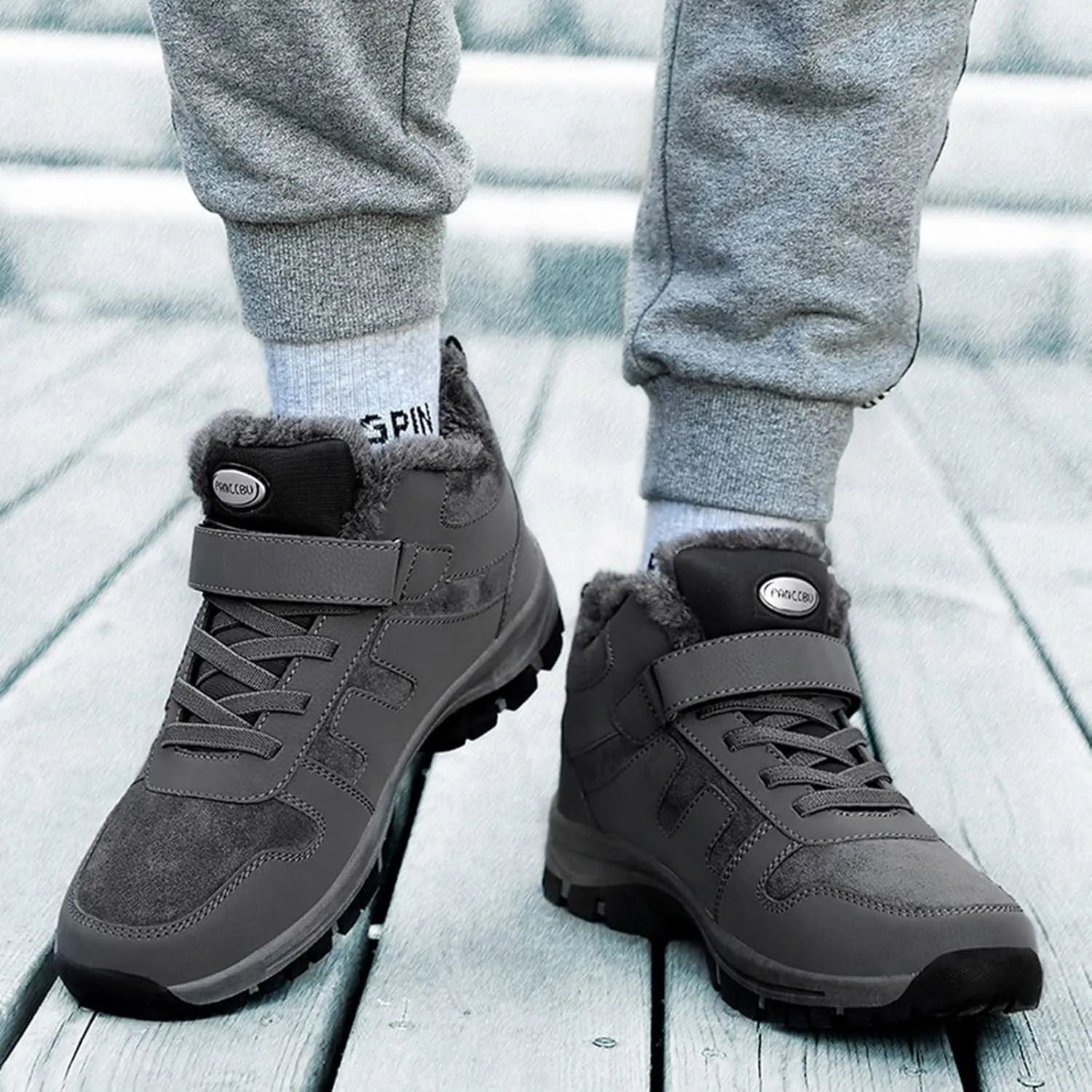 Work Boots for Men Waterproof Hiking Sneakers Warm Fur Lined Womens Safety Toe Shoes with Zipper Winter Outdoor Botas Waterproof Non Slip Hike Grounded Footwear