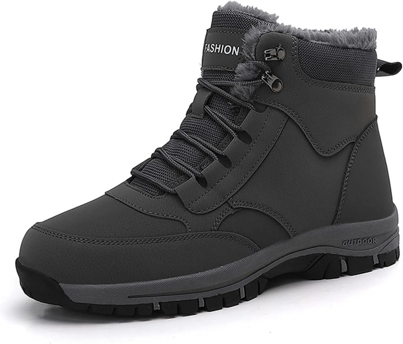 Work Boots for Men Waterproof Hiking Sneakers Warm Fur Lined Womens Safety Toe Shoes with Zipper Winter Outdoor Botas Waterproof Non Slip Hike Grounded Footwear