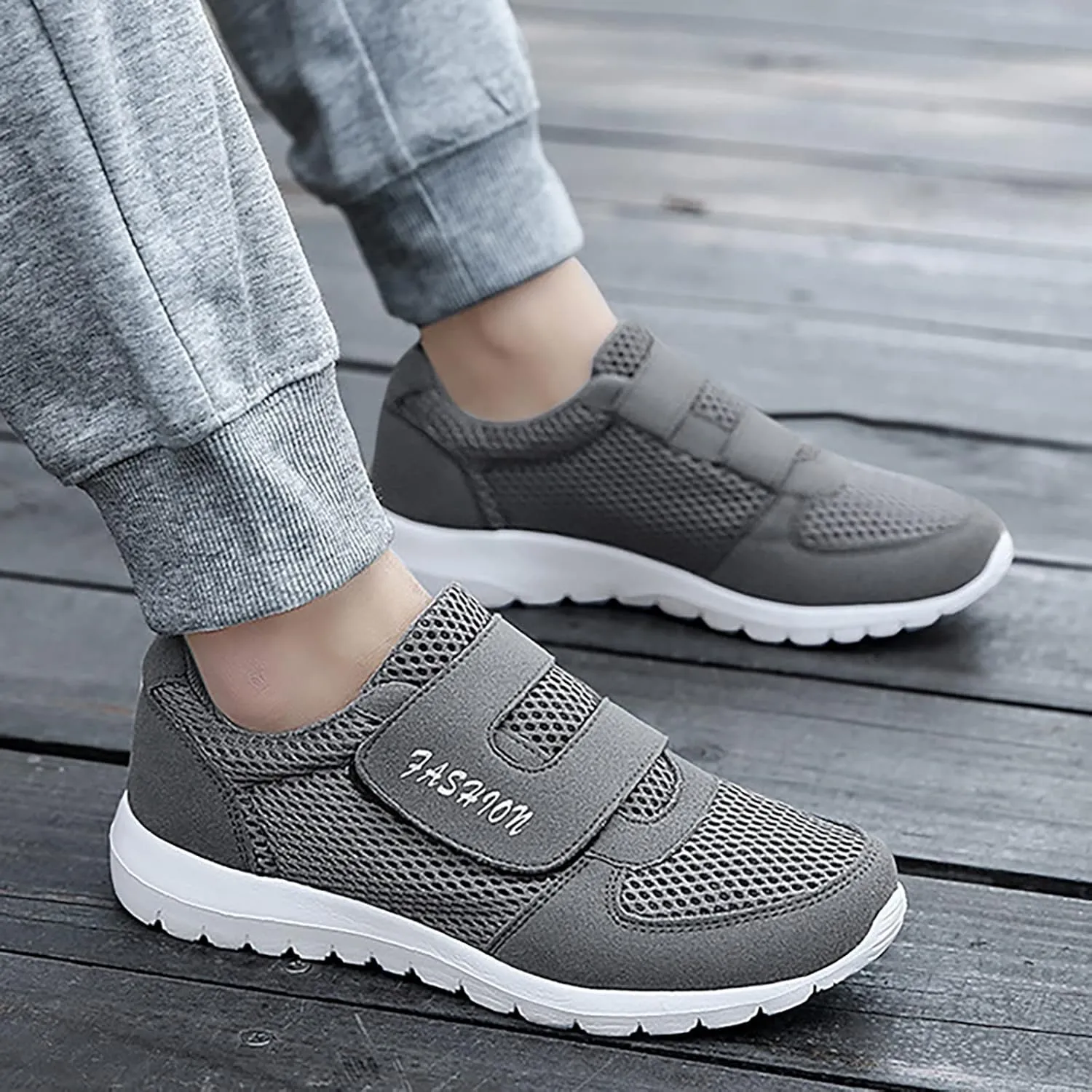 Workout Athletic Sport Shoes for Men Fly Woven Mesh Breathable Shoes Running Shoes Hook Loop Slip on Sneaker