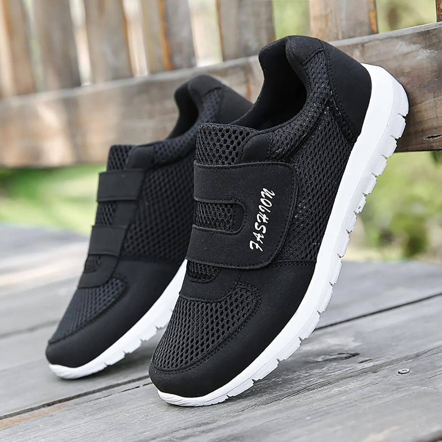 Workout Athletic Sport Shoes for Men Fly Woven Mesh Breathable Shoes Running Shoes Hook Loop Slip on Sneaker