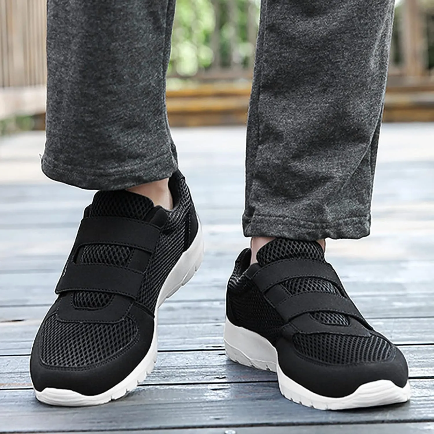 Workout Athletic Sport Shoes for Men Fly Woven Mesh Breathable Shoes Running Shoes Hook Loop Slip on Sneaker
