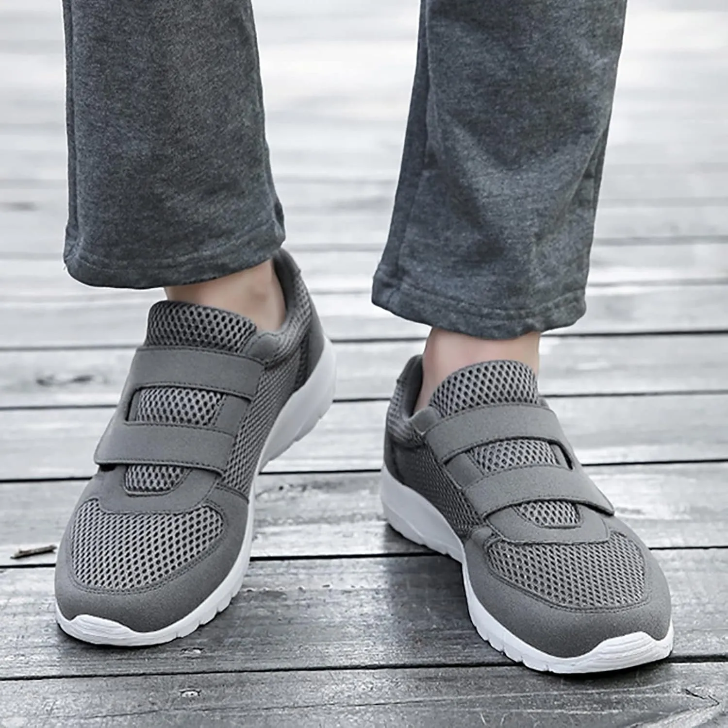 Workout Athletic Sport Shoes for Men Fly Woven Mesh Breathable Shoes Running Shoes Hook Loop Slip on Sneaker
