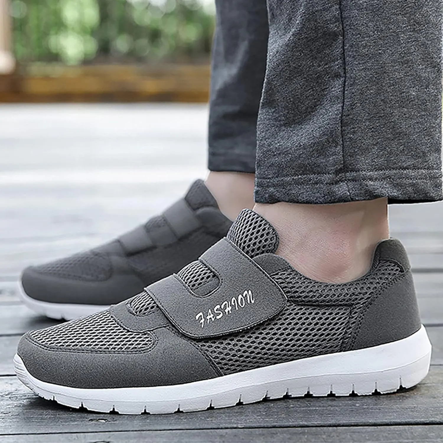 Workout Athletic Sport Shoes for Men Fly Woven Mesh Breathable Shoes Running Shoes Hook Loop Slip on Sneaker